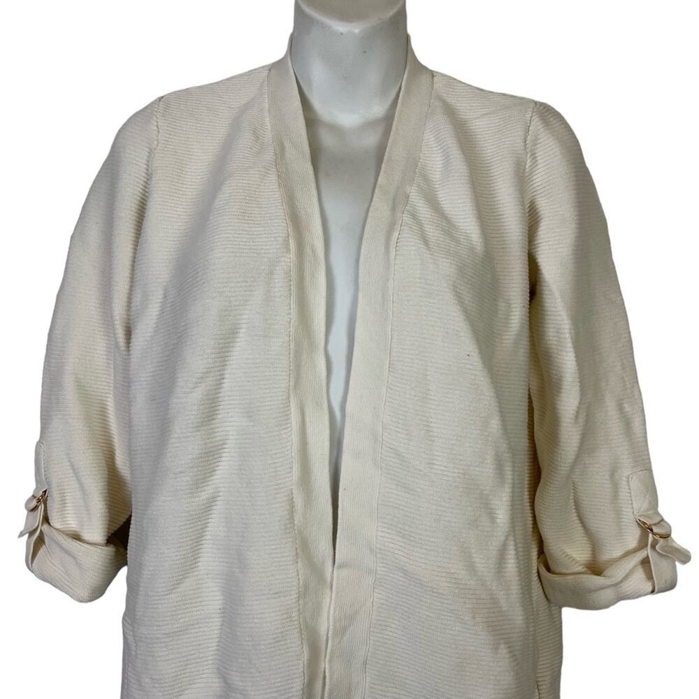CHICO'S Ribbed Off White Ivory Open Style Cardigan Knit Sweater Cotton sz 1 / M